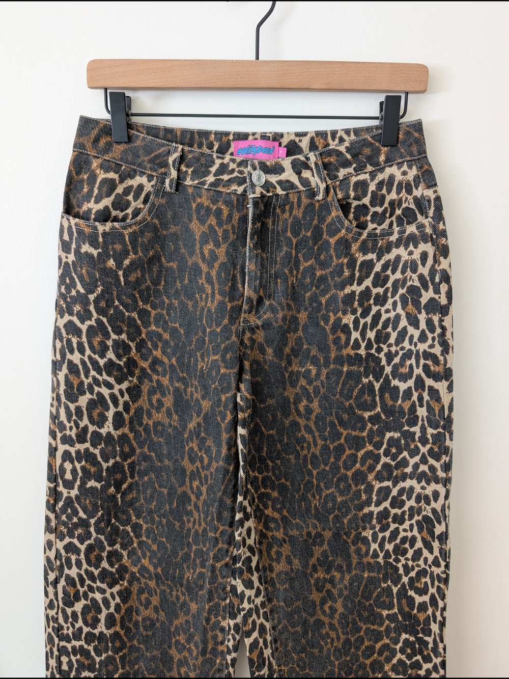 Edikted Womens Small Leopard Printed Low Rise Baggy Jeans 100% Cotton Chic Y2K - Picture 3 of 8